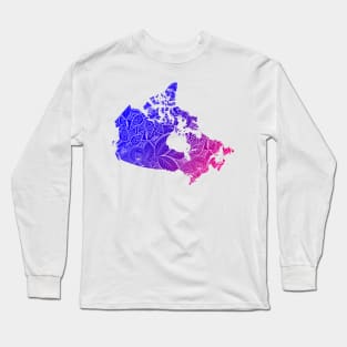 Colorful mandala art map of Canada with text in blue and violet Long Sleeve T-Shirt